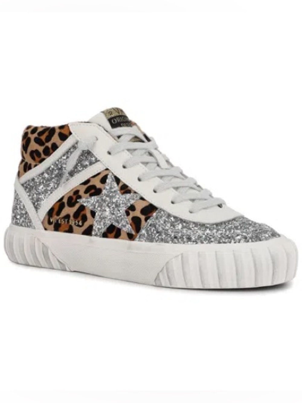 Vintage Havana Womens Leopard Always Glitter & Suede Sneaker Size 6.5
